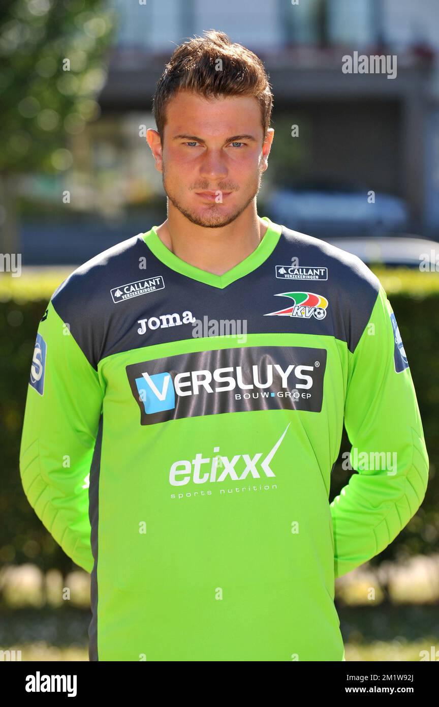Oostende's goalkeeper Jean Chopin poses for the photographer during the 2014-2015 season photo shoot of Belgian first league soccer team KV Oostende, Thursday 03 July 2014 in Oostende.  Stock Photo