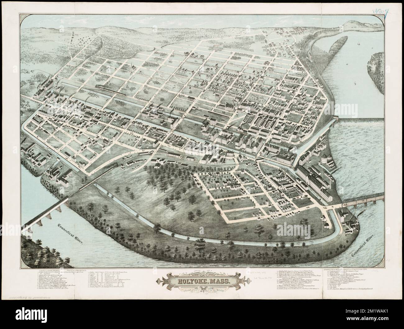 Bird's eye view of Holyoke, Mass 1877 , Holyoke Mass., Aerial views Norman B. Leventhal Map