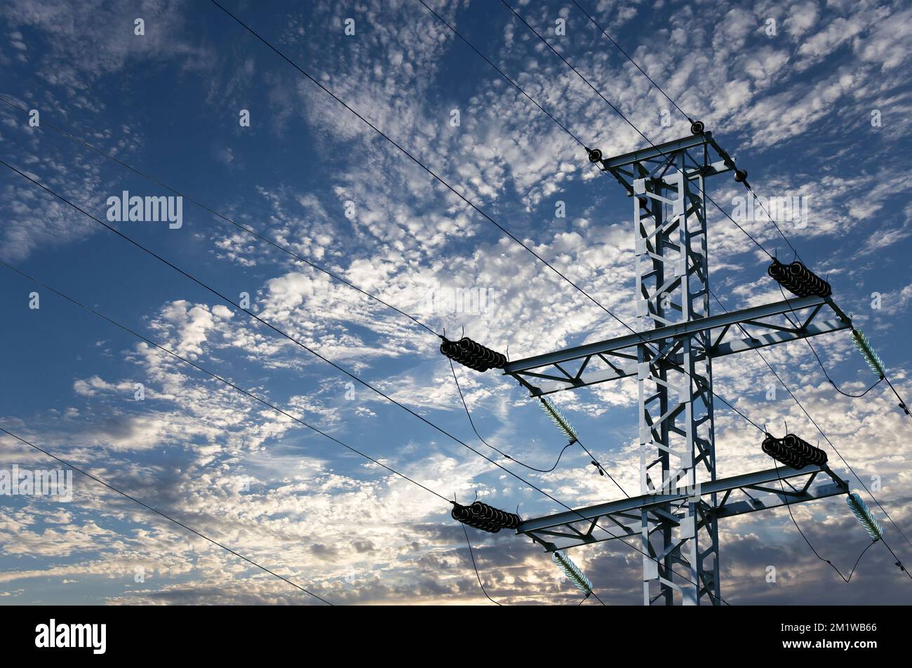 Electricity pylon (high voltage power line) on the background of the ...