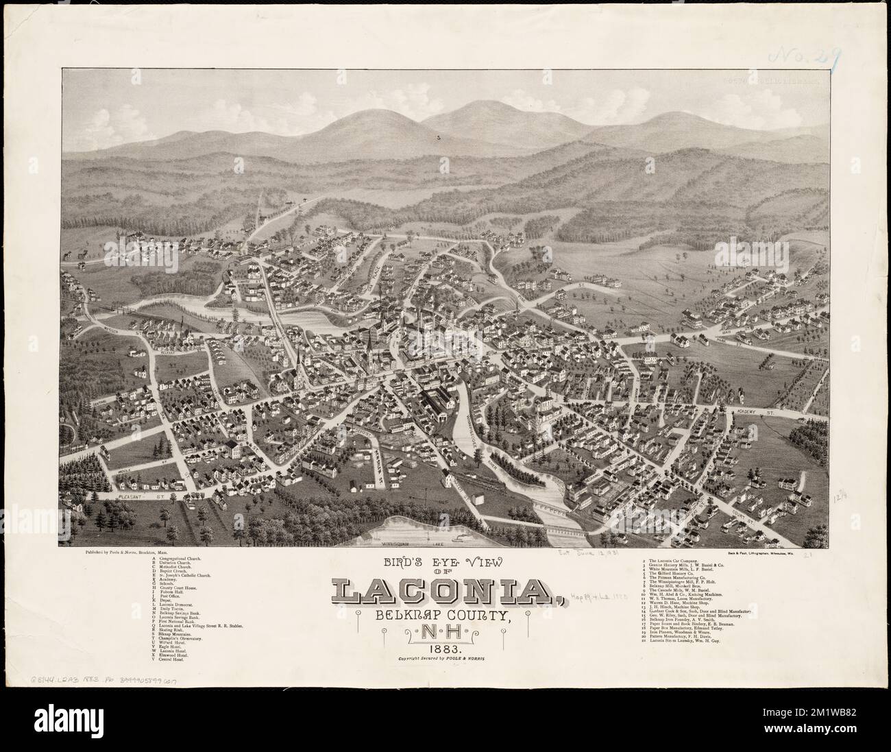 Bird's eye view of Laconia, Belknap County, N.H 1883 , Laconia N.H