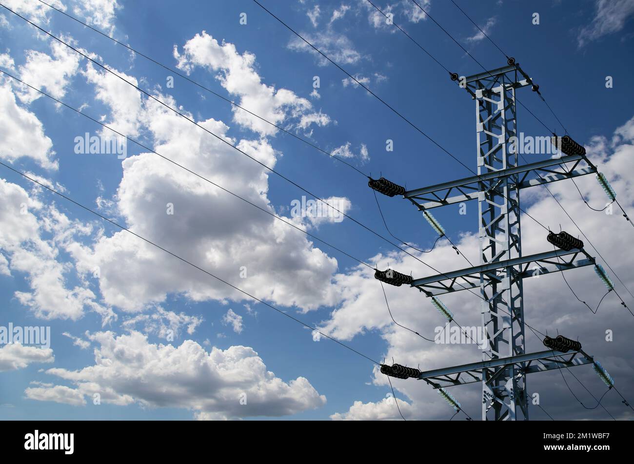 Electricity pylon (high voltage power line) on the background of the ...