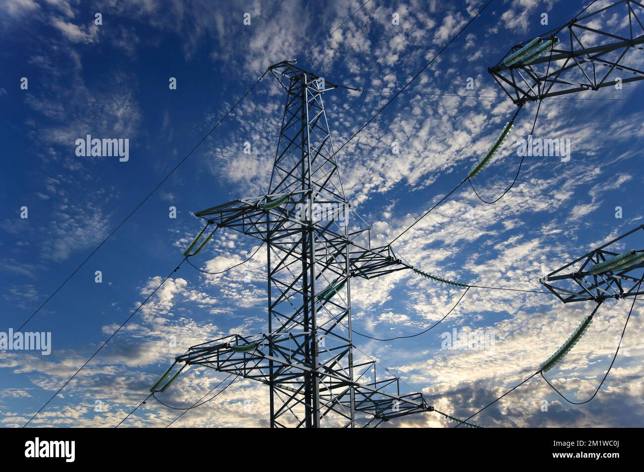 Electricity pylon (high voltage power line) on the background of the ...