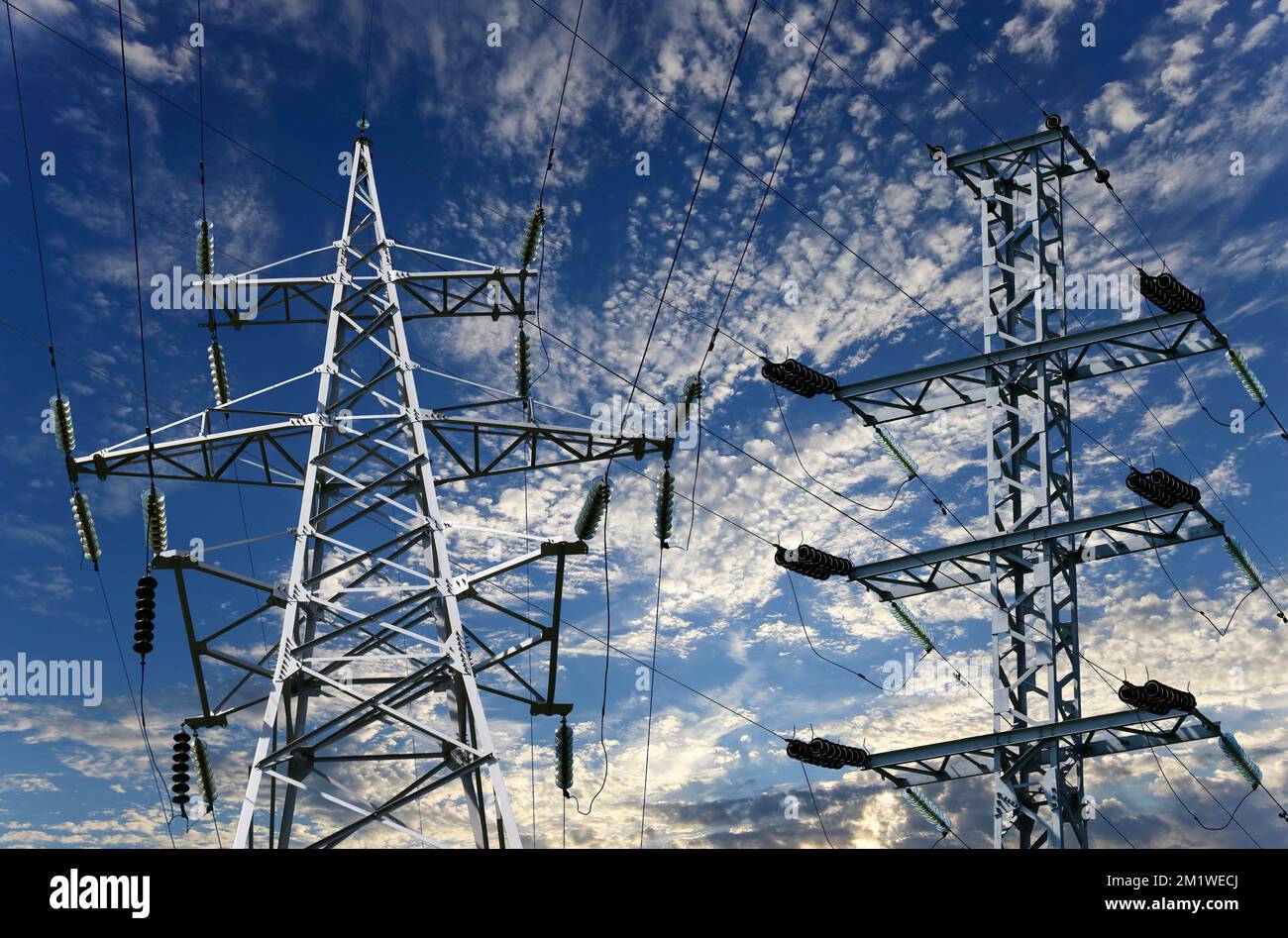 Electricity pylon (high voltage power line) on the background of the ...