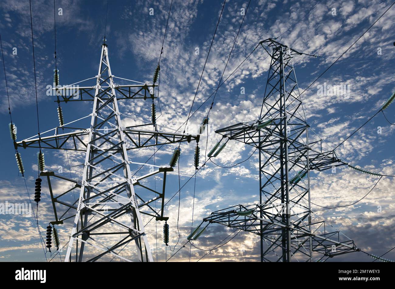 Electricity pylon (high voltage power line) on the background of the ...