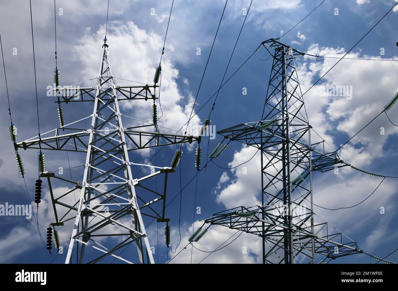 Electricity pylon (high voltage power line) on the background of the ...