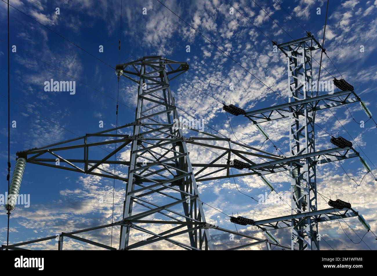 Electricity pylon (high voltage power line) on the background of the ...