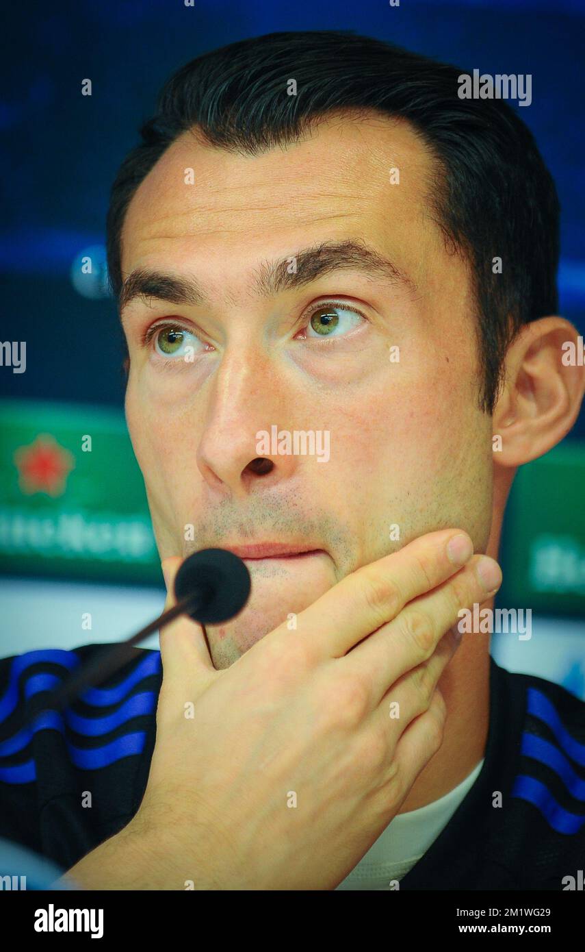 Anderlecht's goalkeeper Silvio Proto pictured during a press conference of Belgian team RSC Anderlecht, in Brussels, Tuesday 30 September 2014. Anderlecht will play Tomorrow against German Borussia Dortmund on day 2 of the group stage of the UEFA Champions League competition, in group D.  Stock Photo