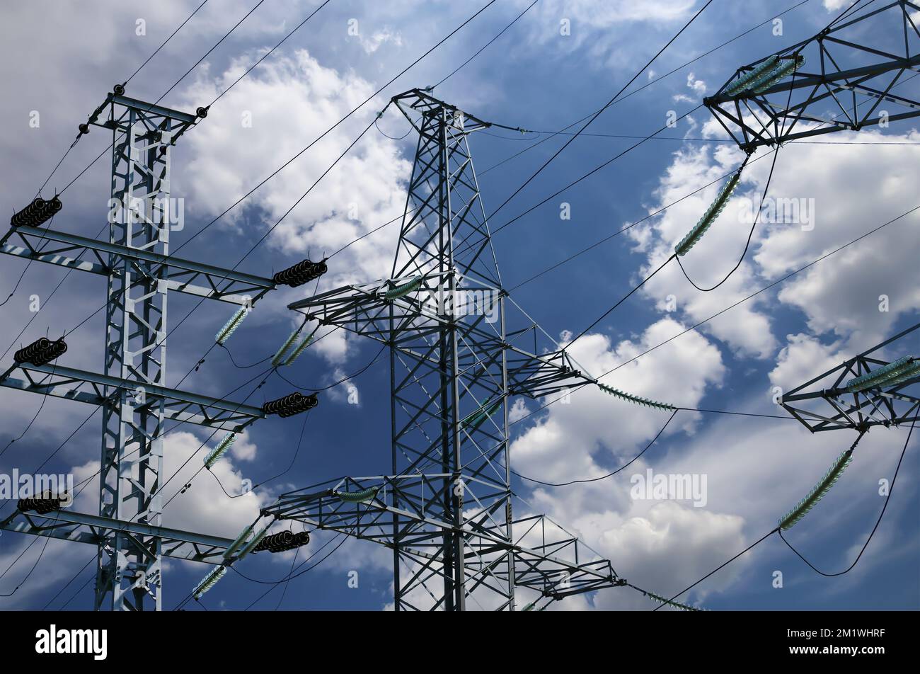 Electricity pylon (high voltage power line) on the background of the ...