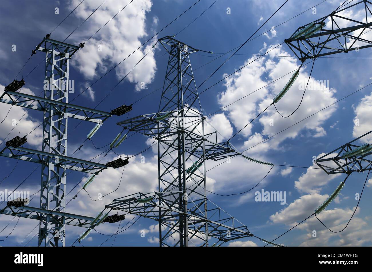 Electricity pylon (high voltage power line) on the background of the ...