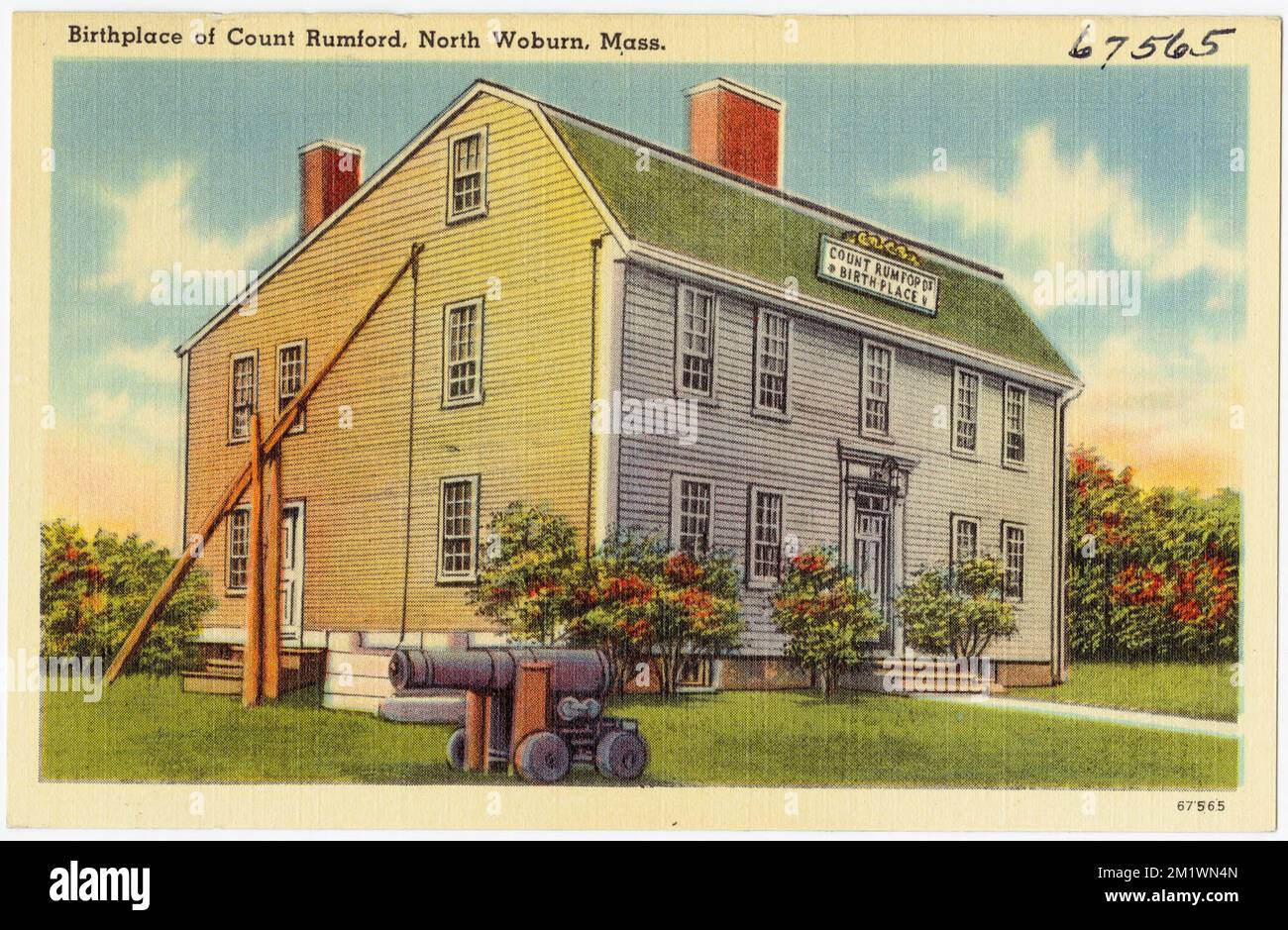 Birthplace of Count Rumford, North Woburn, Mass. , Historic buildings, Rumford, Benjamin, Graf von, 1753-1814, Tichnor Brothers Collection, postcards of the United States Stock Photo