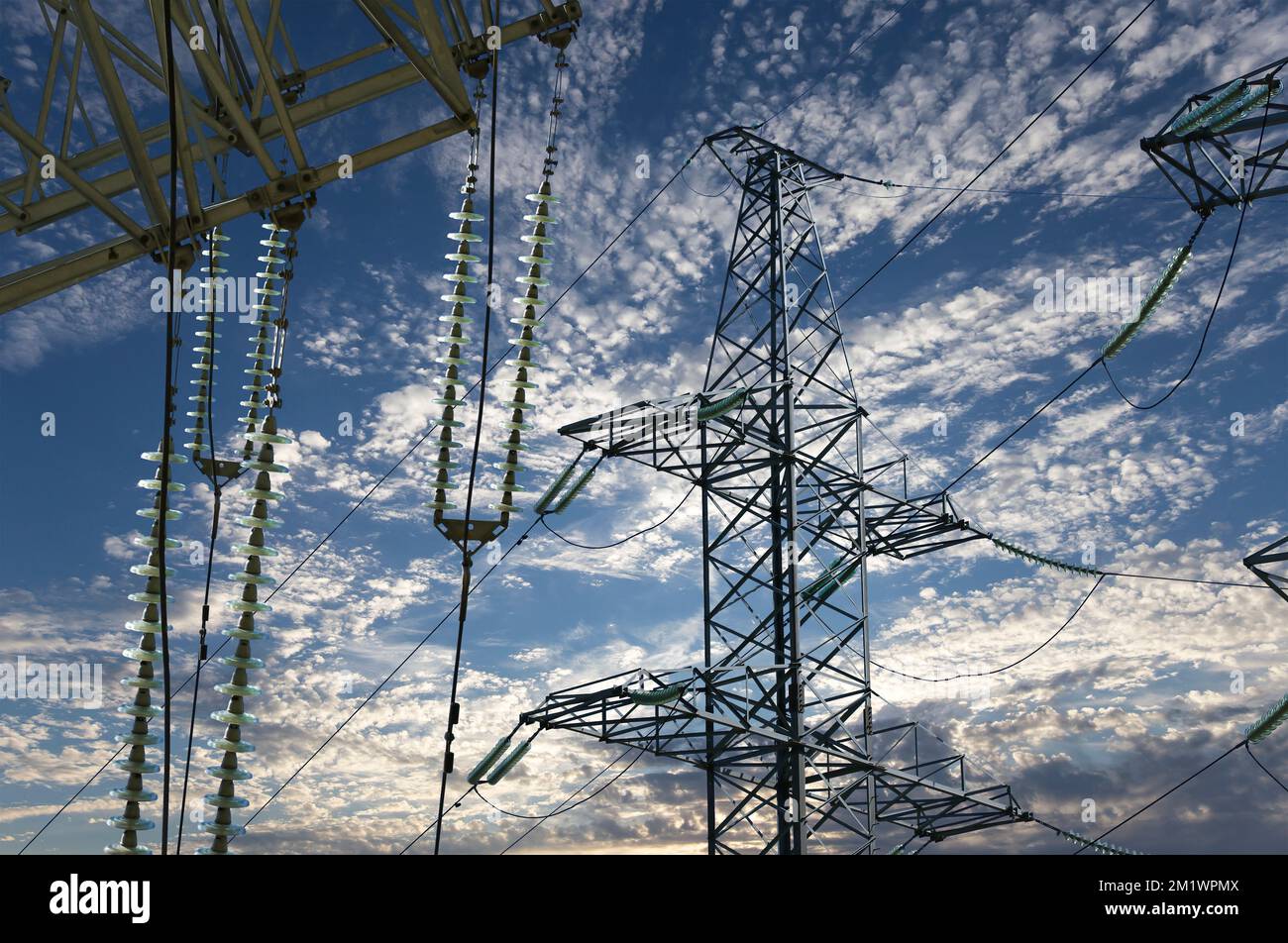 Electricity pylon (high voltage power line) on the background of the ...