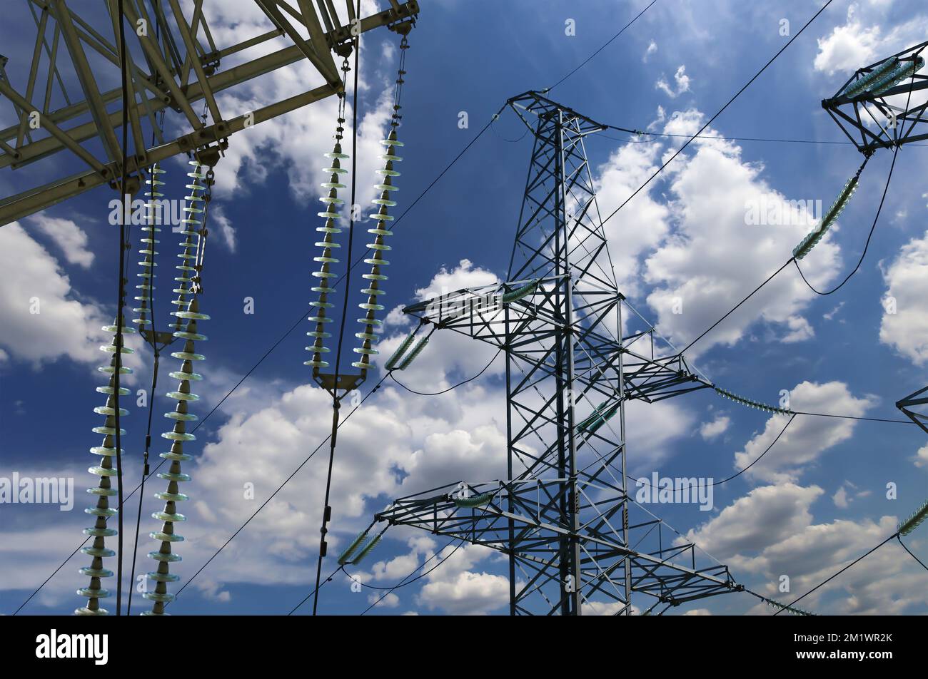 Electricity pylon (high voltage power line) on the background of the ...