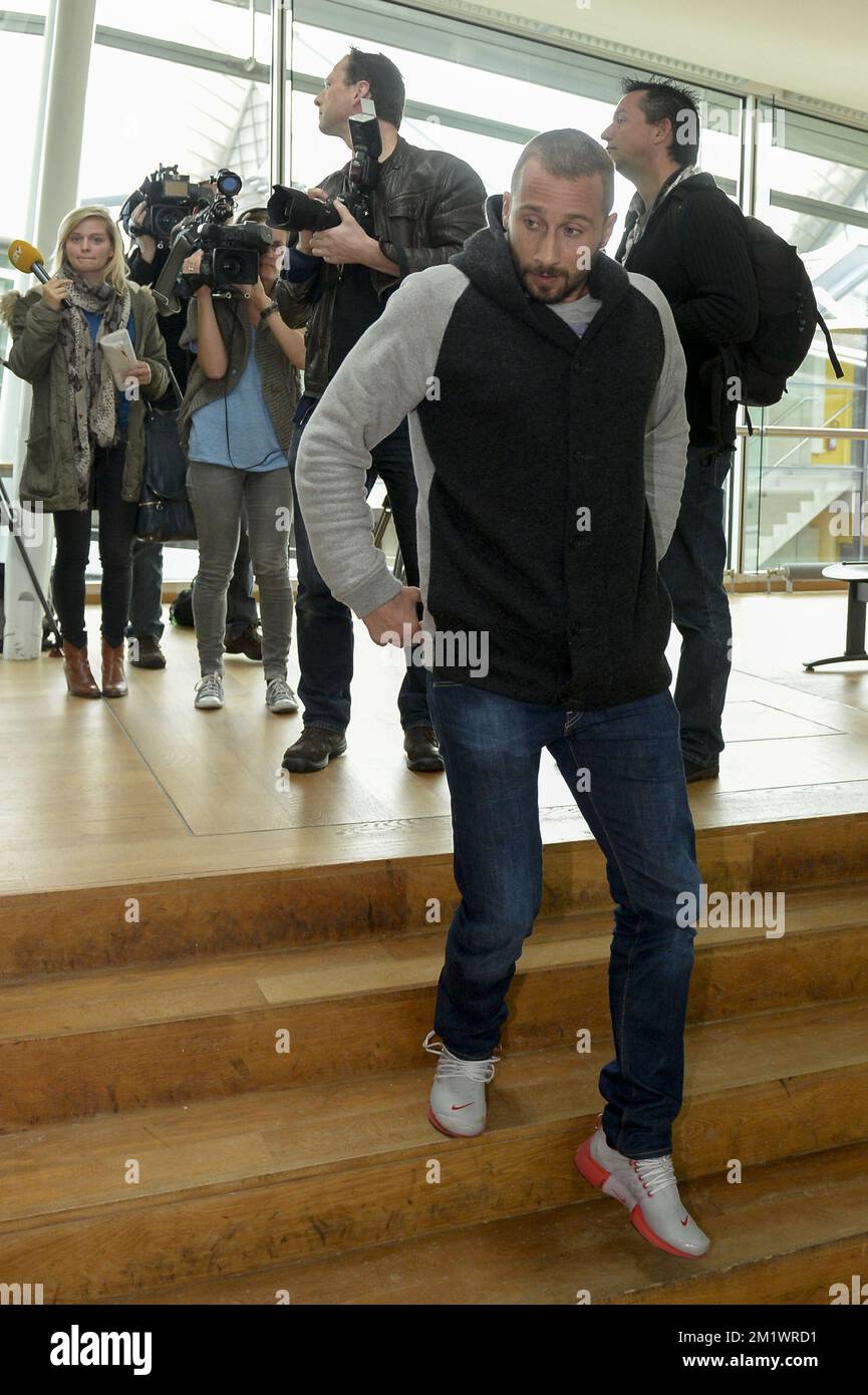 20141023 - ANTWERP, BELGIUM: Actor Matthias Schoenaerts pictured during a  hearing in the preliminary injunction case of actor Matthias Schoenaerts  against author Stan Lauryssens and publishing house Manteau, Thursday 23  October 2014,