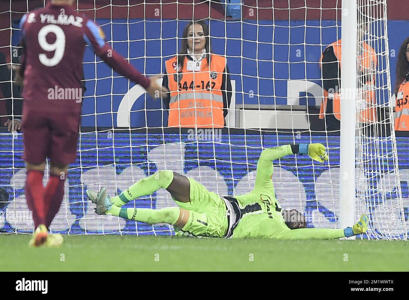 20141023 - TRABZON, TURKEY: Lokeren's goalkeeper Barry Boubacar Copa pictured in action during a game between Turkish club Trabzonspor AS and Belgian soccer team KSC Lokeren OVL in the Huseyin Avni Aker Stadium in Trabzon, Thursday 23 October 2014. It is the third day of the group stage of the UEFA Europa League competition, in group L. BELGA PHOTO YORICK JANSENS Stock Photo