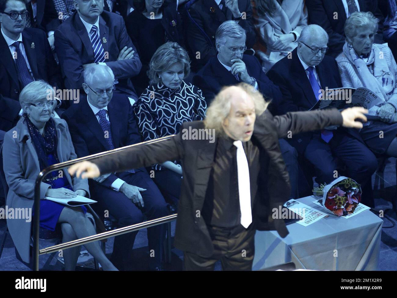 20141109 - BRUSSELS, BELGIUM: Herman Van Rompuy (2L), Queen Mathilde of Belgium (3L) and King Philippe - Filip of Belgium (4L) pictured during a royal visit to the '1000 Voices for Peace' concert to commemorate World War I, Sunday 09 November 2014 in Brussels. BELGA PHOTO NICOLAS MAETERLINCK Stock Photo