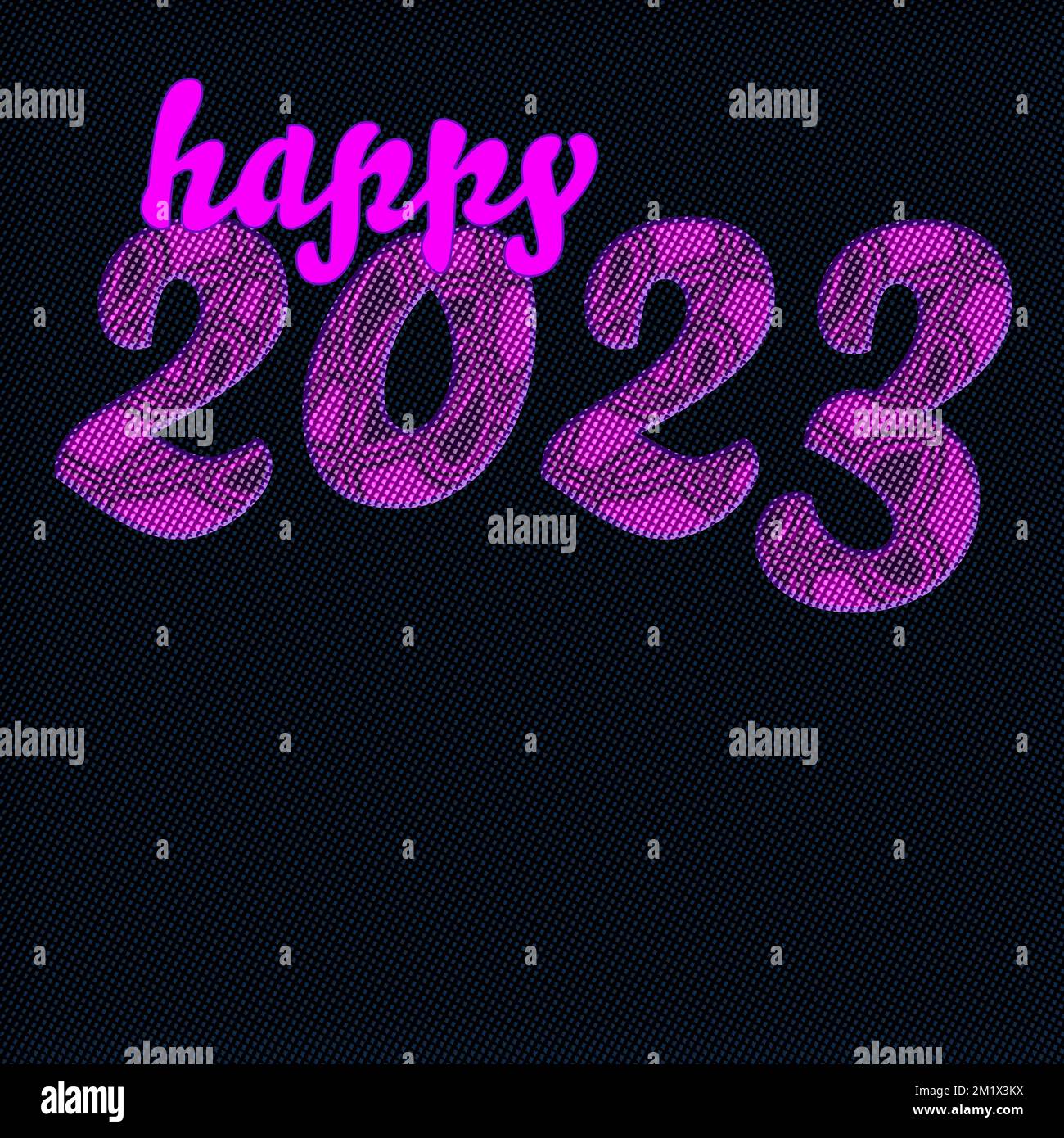 2023 pink dot  retro psychedelic pattern against a midnight blue background. New Year's Eve illustration with copy space. Stock Photo