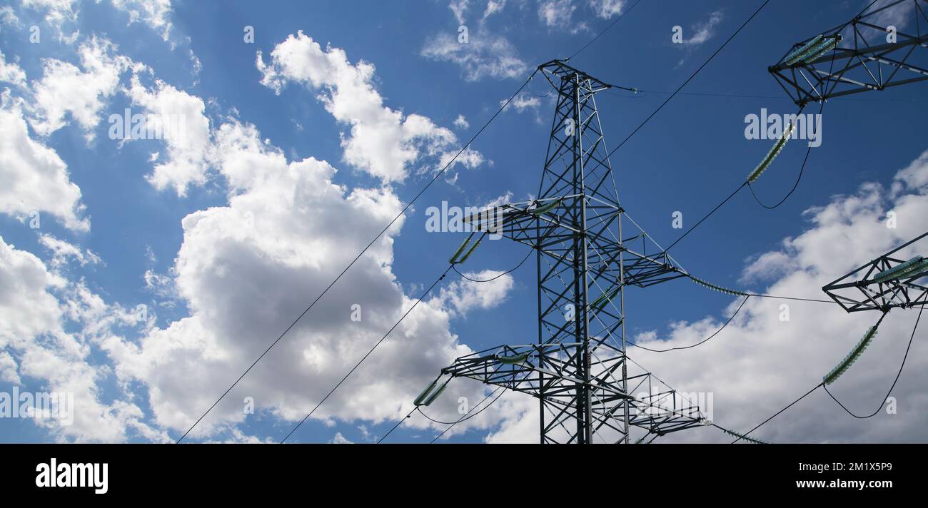 Electricity pylon (high voltage power line) on the background of the ...