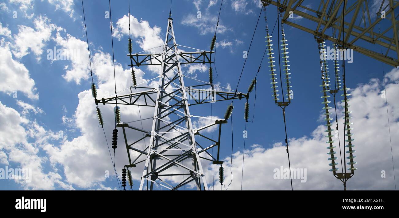 Electricity pylon (high voltage power line) on the background of the ...
