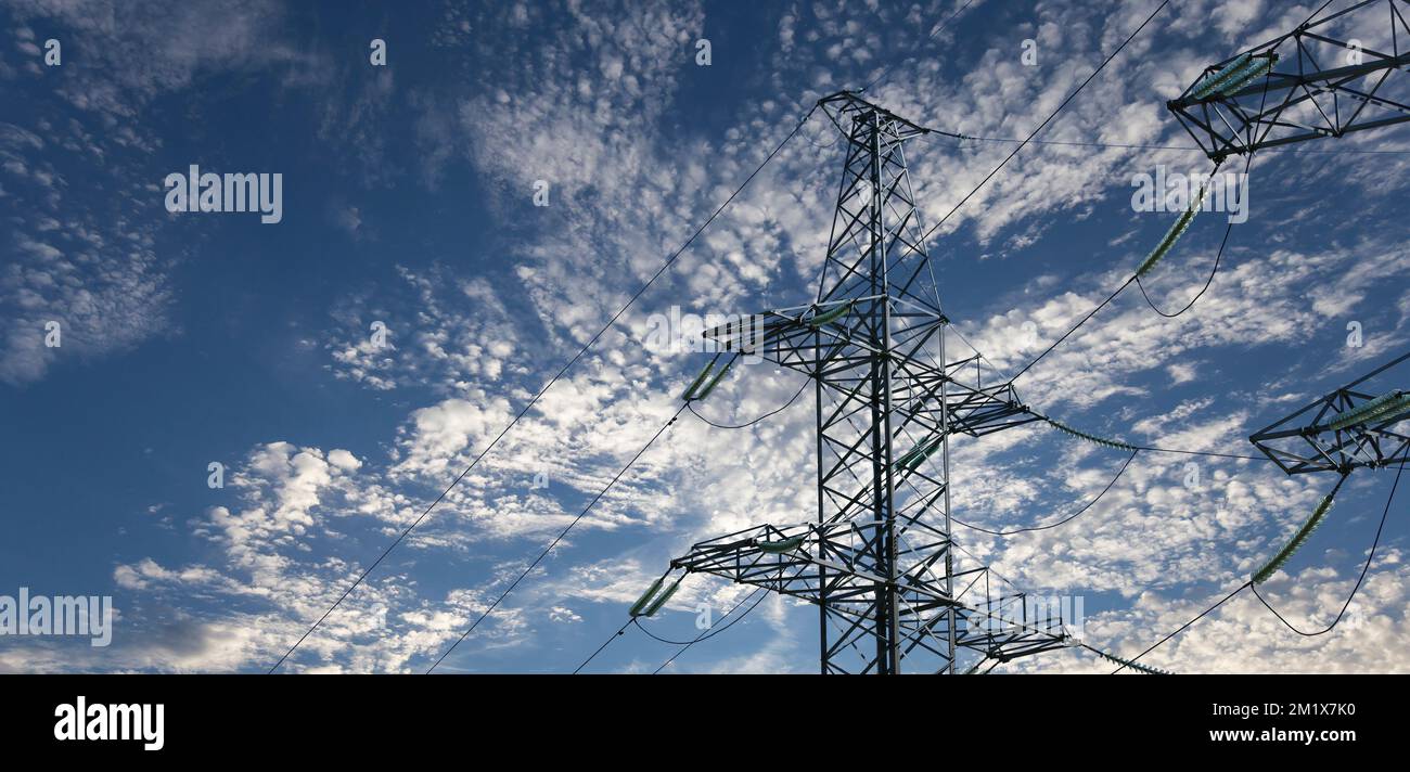 Electricity pylon (high voltage power line) on the background of the ...