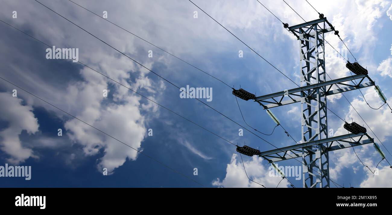 Electricity pylon (high voltage power line) on the background of the ...