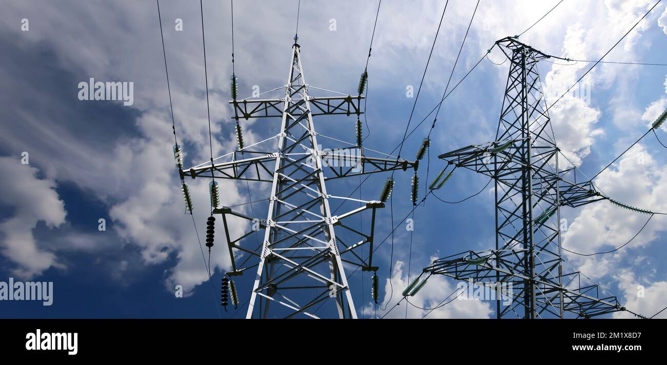 Electricity pylon (high voltage power line) on the background of the ...
