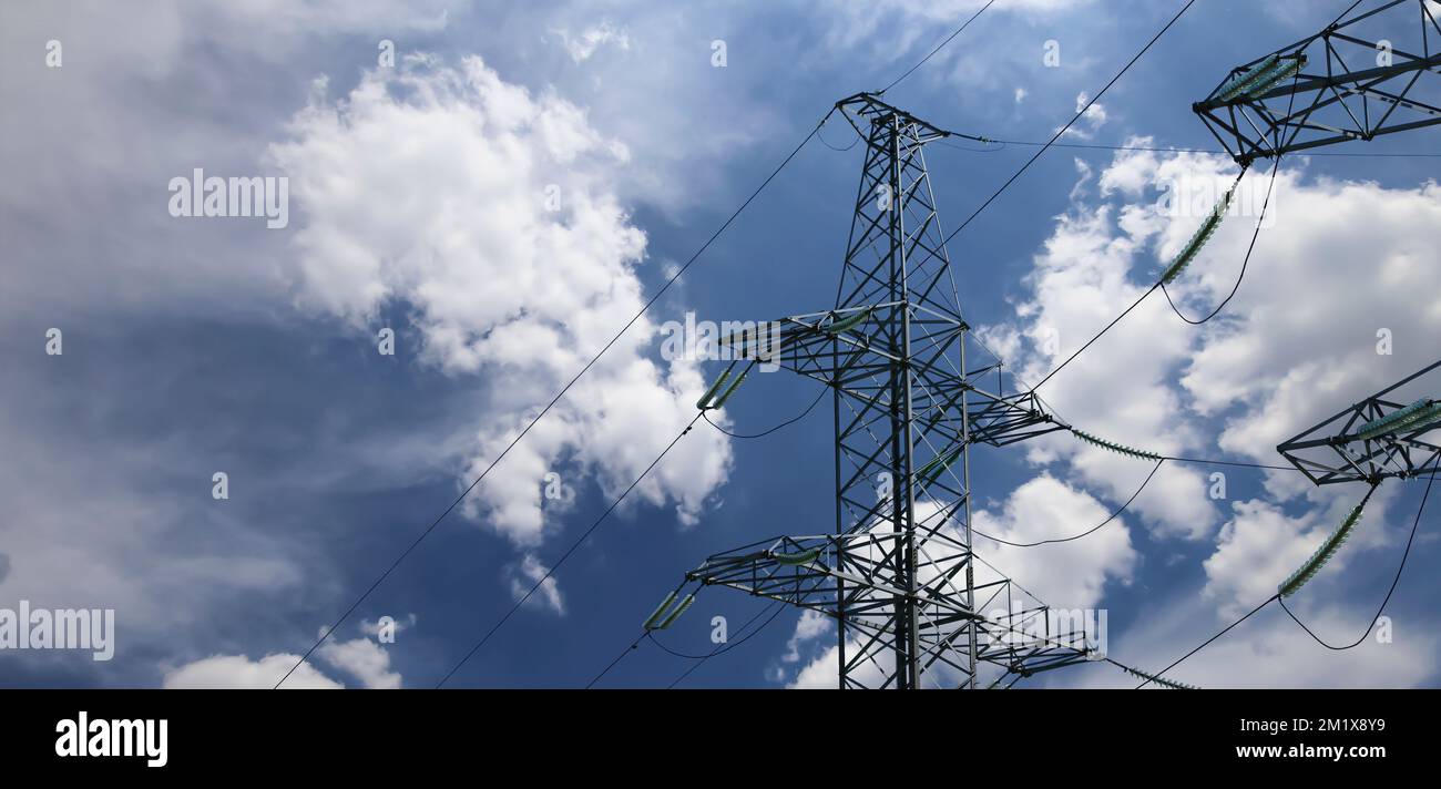 Electricity pylon (high voltage power line) on the background of the ...
