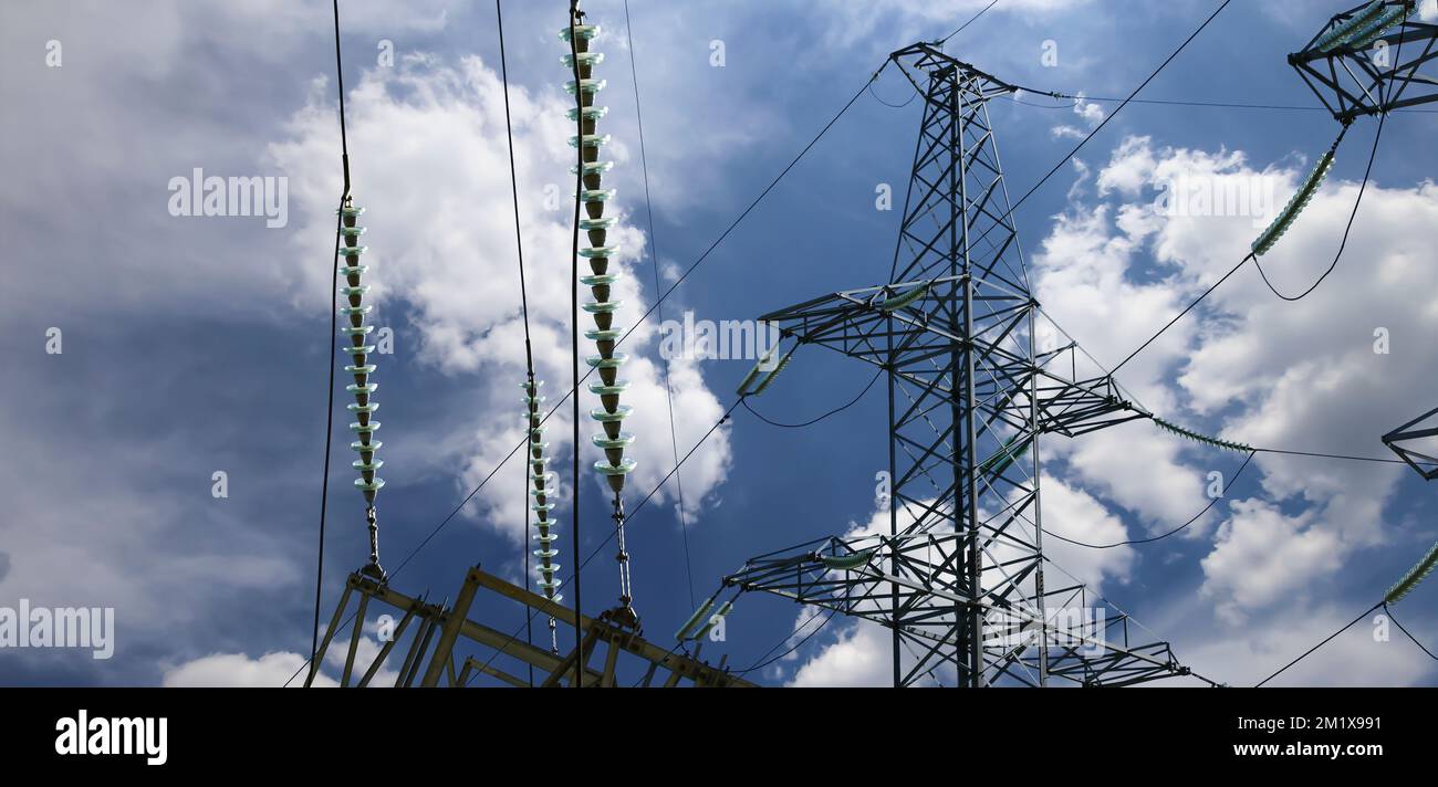 Electricity pylon (high voltage power line) on the background of the ...