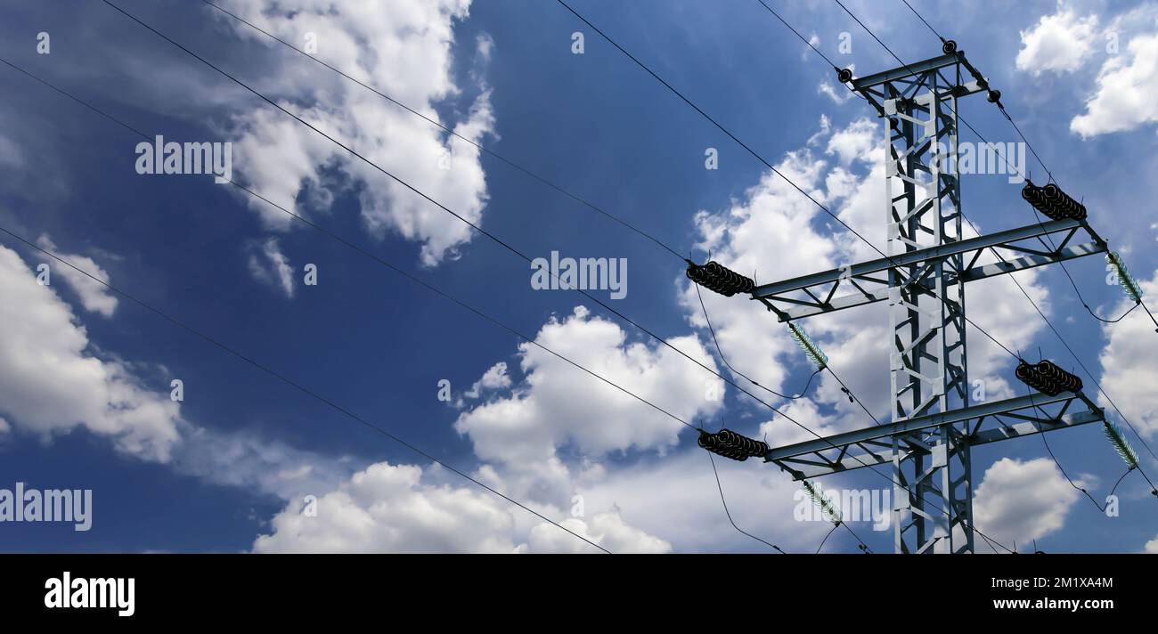 Electricity pylon (high voltage power line) on the background of the ...