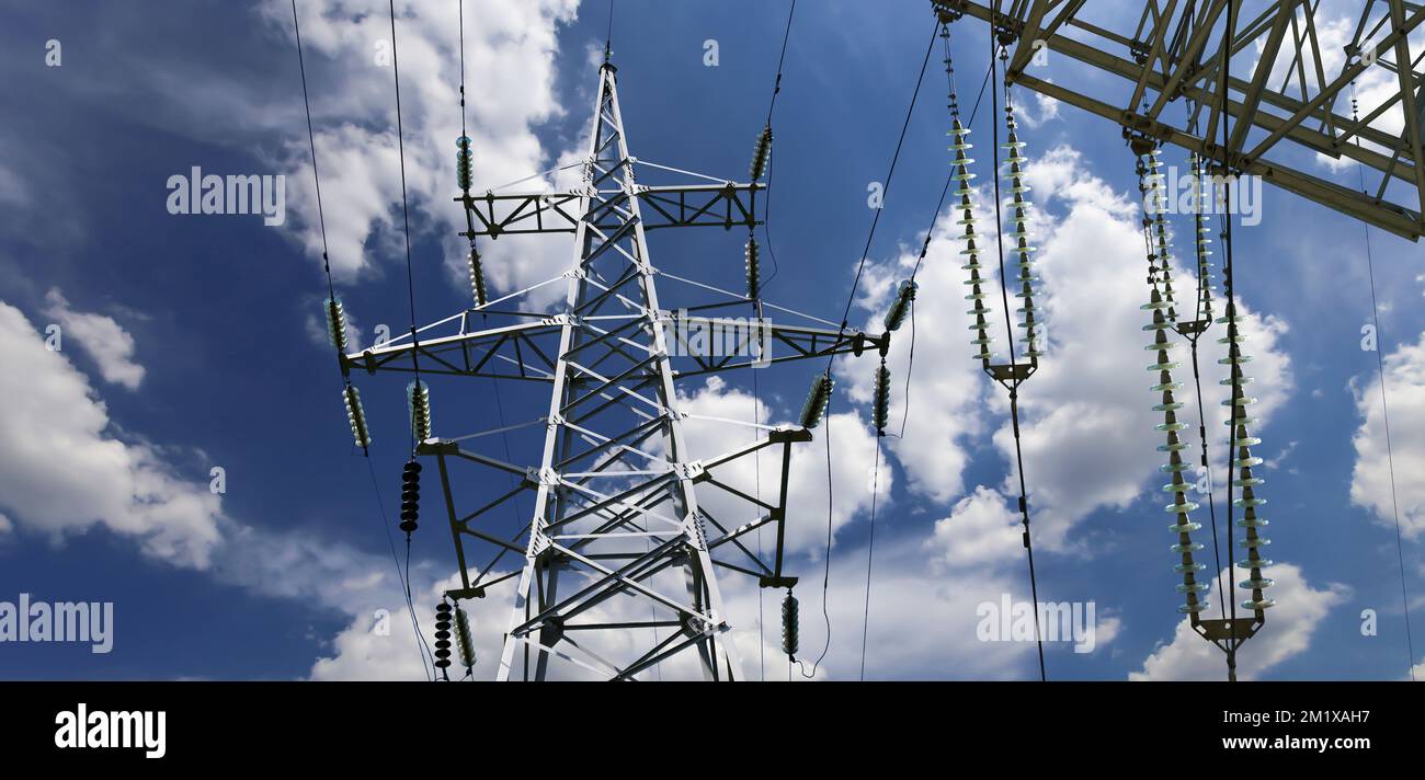 Electricity pylon (high voltage power line) on the background of the ...