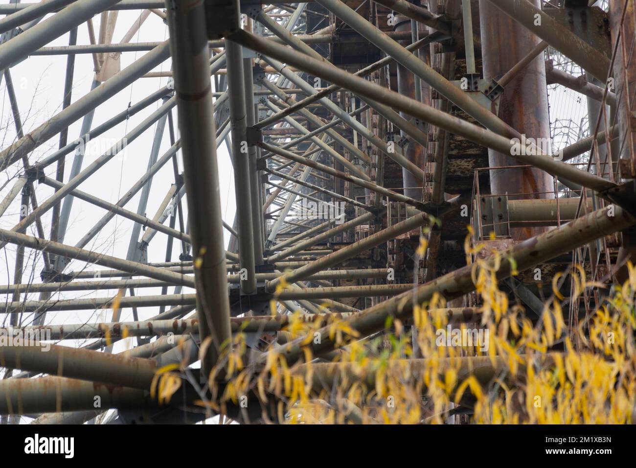 air defense radar system at chernobyl radiation exclusion zone viewed from the ground Stock Photo