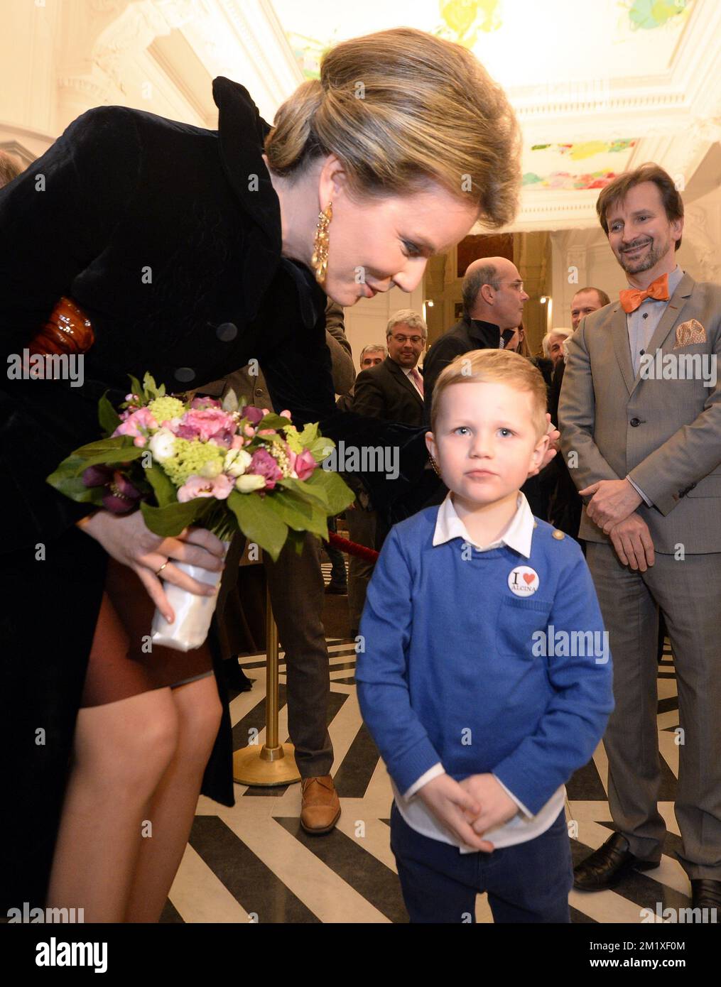 20150203 - BRUSSELS, BELGIUM: Queen Mathilde of Belgium pictured during a performance of 'Alcina' of George Frideric Handel, in a production of Belgian opera house De Munt-La Monnaie and Dutch 'De Nationale Opera', in Brussels, Tuesday 03 February 2015. BELGA PHOTO ERIC LALMAND Stock Photo