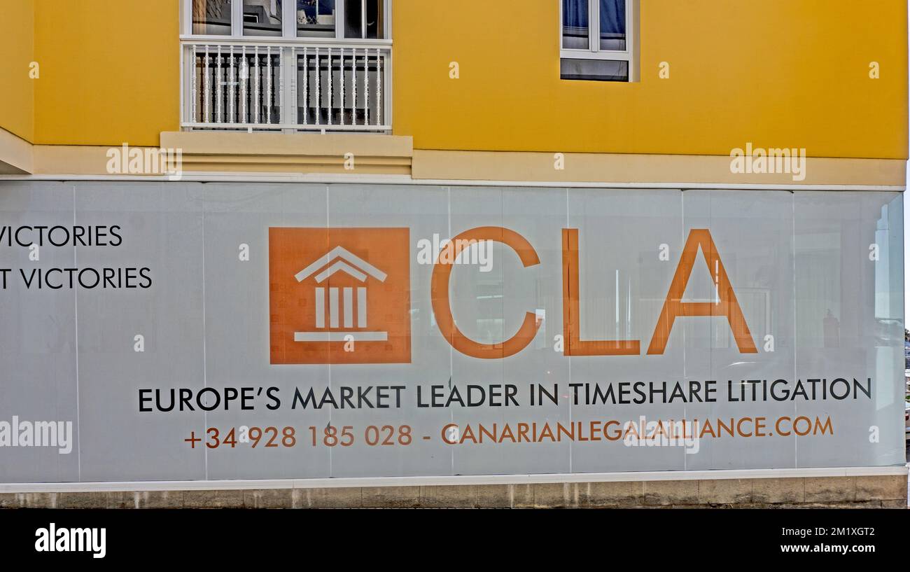 The offices of canarianlegalalliance.com  in Arguineguin, Gran Canaria which claims to be Europes leader in timeshare litigation. Stock Photo