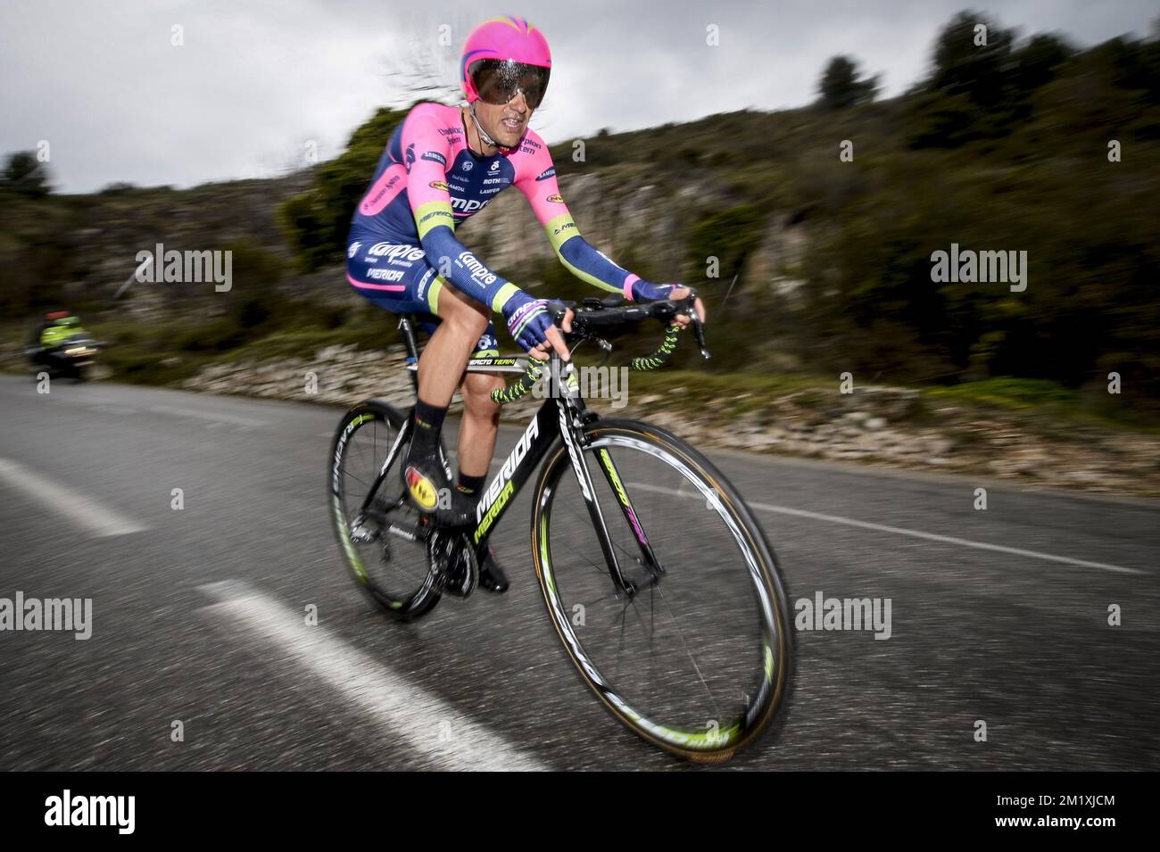 Spanish Rafael Valls of Lampre-Merida pictured during the seventh and final stage on the eighth day of the 73rd edition of Paris-Nice cycling race, a 9,6 km time trial from Nice to Col d'Eze, France, Sunday 15 March 2015.  Stock Photo