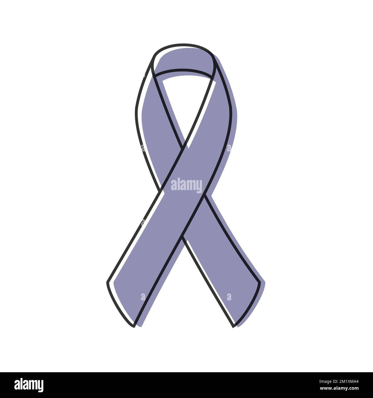 Awareness ribbon. Black outline. Periwinkle color. Vector illustration, flat design Stock Vector