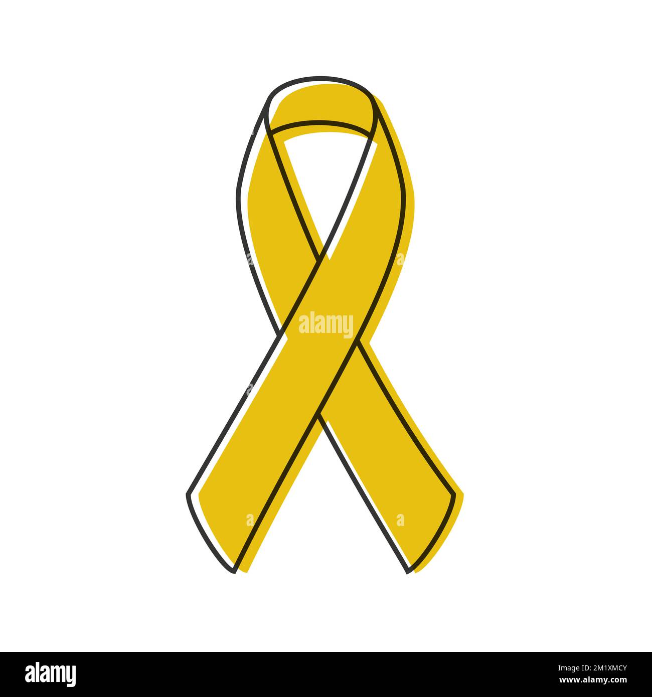 Awareness ribbon. Black outline. Gold color. Vector illustration, flat