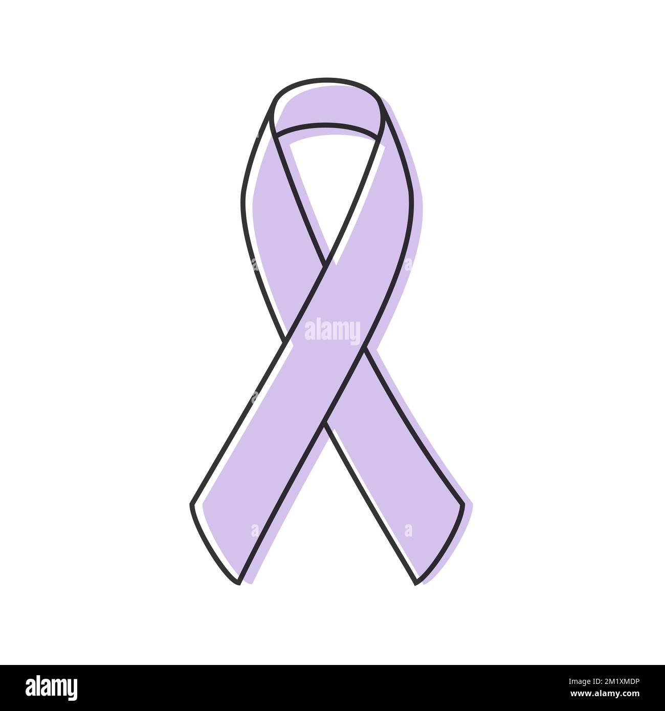 Awareness ribbon. Black outline. Lavender color. All kinds of cancer. Vector illustration, flat design Stock Vector