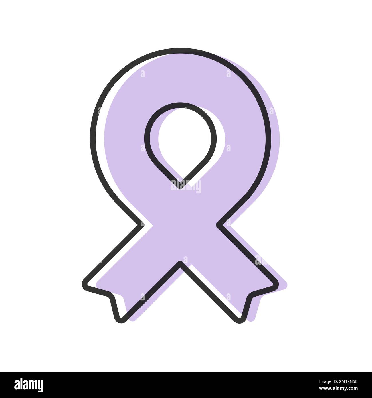 Awareness ribbon. Black outline. Lavender color. All kinds of cancer. Vector illustration, flat design Stock Vector