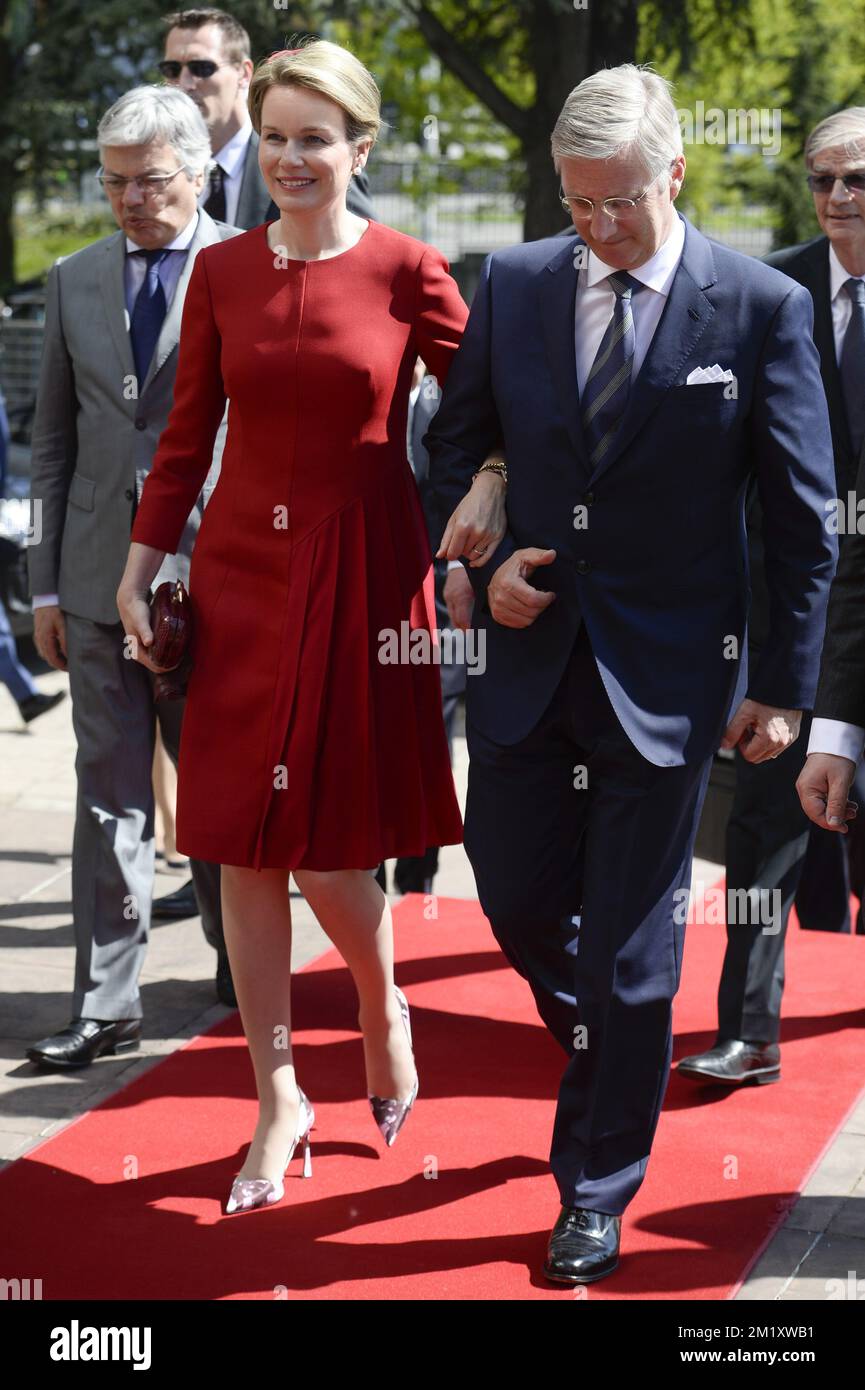 20150421 - STRASBOURG, FRANCE: Queen Mathilde of Belgium and King Philippe - Filip of Belgium pictured during a royal visit to the European Court of Human Rights (ECHR) in Strasbourg, France, Tuesday 21 April 2015. The Belgian Royals are visiting Today in Strasbourg the Council of Europe, the European Court of Human Rights and the Eurocorps. BELGA PHOTO DIRK WAEM Stock Photo