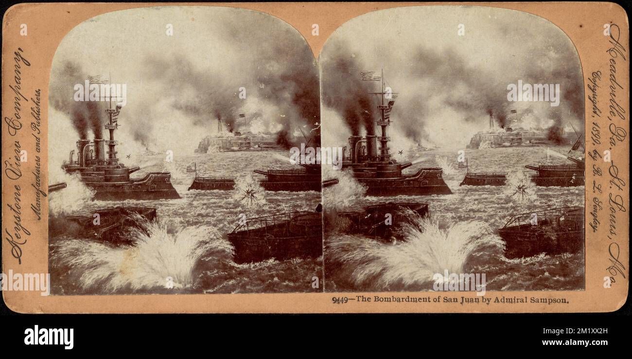 The bombardment of San Juan by Admiral Sampson , Bombardment, Warships, Naval warfare, Spanish-American War, 1898 Stock Photo