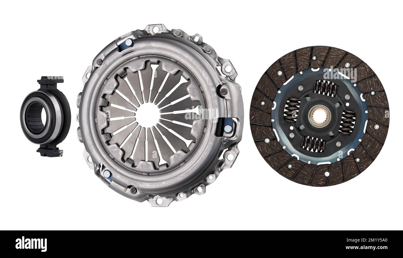 Car clutch set isolated on white background. Clutch disc and basket