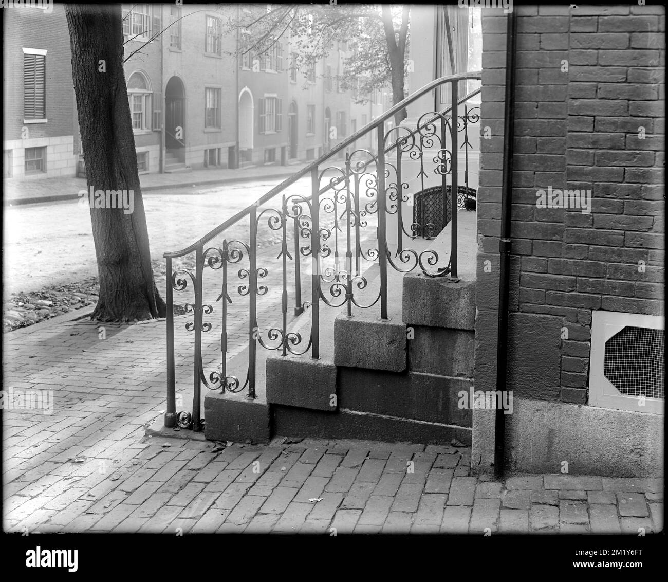Boston, 59 Chestnut Street, exterior detail, wrought iron rail, unknown