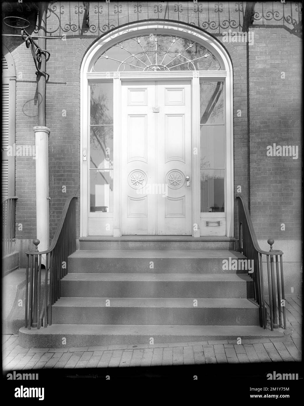 Boston, 56 Beacon Street, exterior detail, front entry and wrought iron