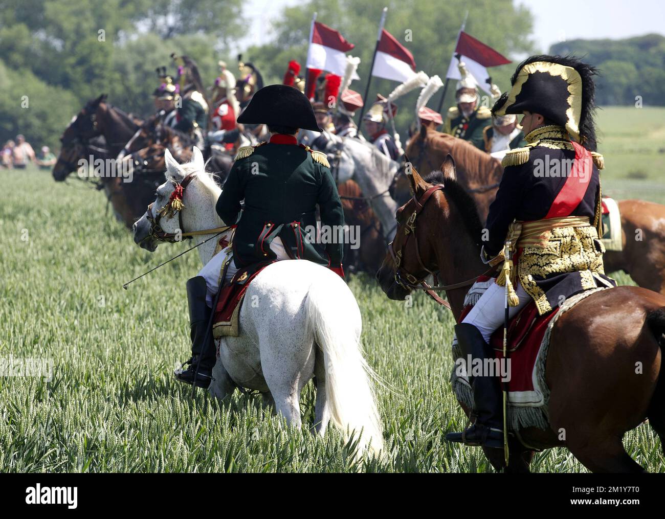 20150614 - SOMBREFFE, BELGIUM: Illustration picture shows a reconstruction of the Battle of Ligny on 16 June 1815, which was the last victory of Napoleon, Sunday 14 June 2015 in Ligny, Sombreffe. BELGA PHOTO NICOLAS MAETERLINCK Stock Photo
