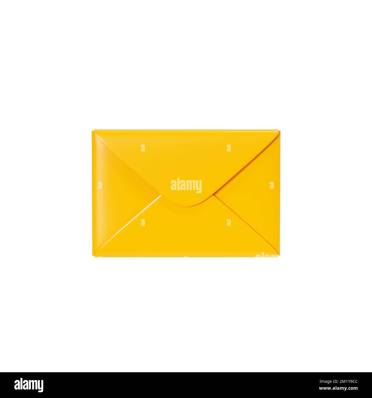 Letter 3d render closed yellow envelope isolated on white background. New mail or message