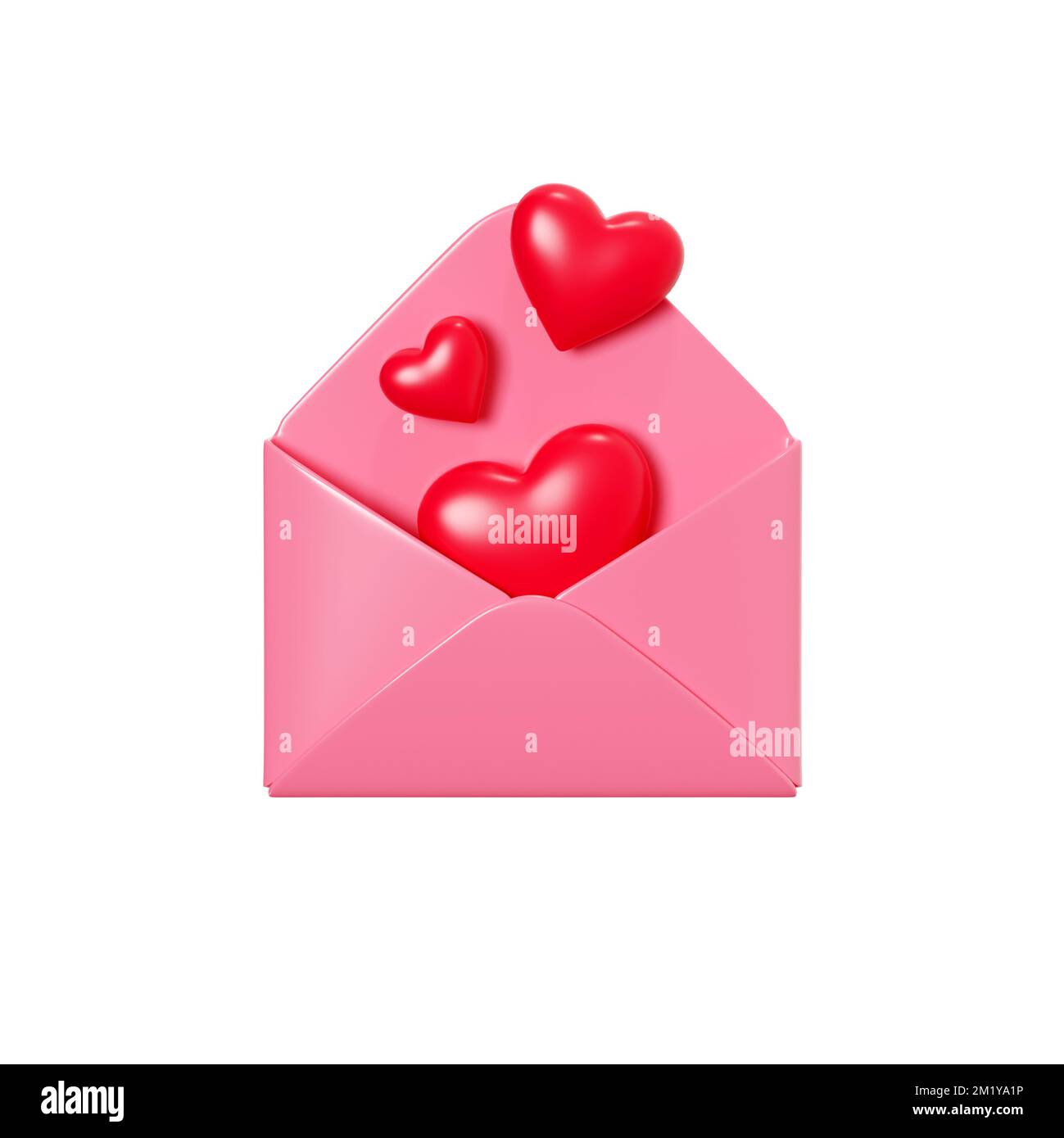 Love letter 3d render - open pink envelope with flying red heart ...