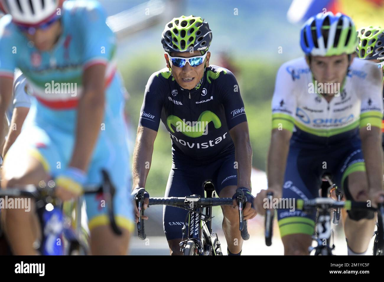 Colombian Nairo Quintana of Movistar Team pictured at the arrival of stage 3 of the 102nd edition of the Tour de France cycling race, 159,5 km from Antwerp to Huy, Monday 06 July 2015.  Stock Photo