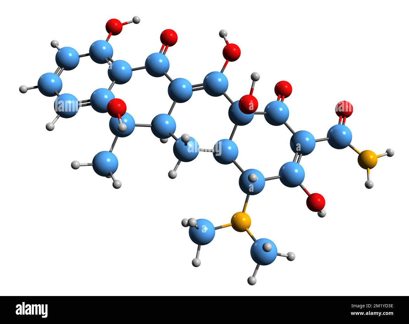 3D image of Tetracycline skeletal formula - molecular chemical structure of  tetracycline  antibiotic isolated on white background Stock Photo