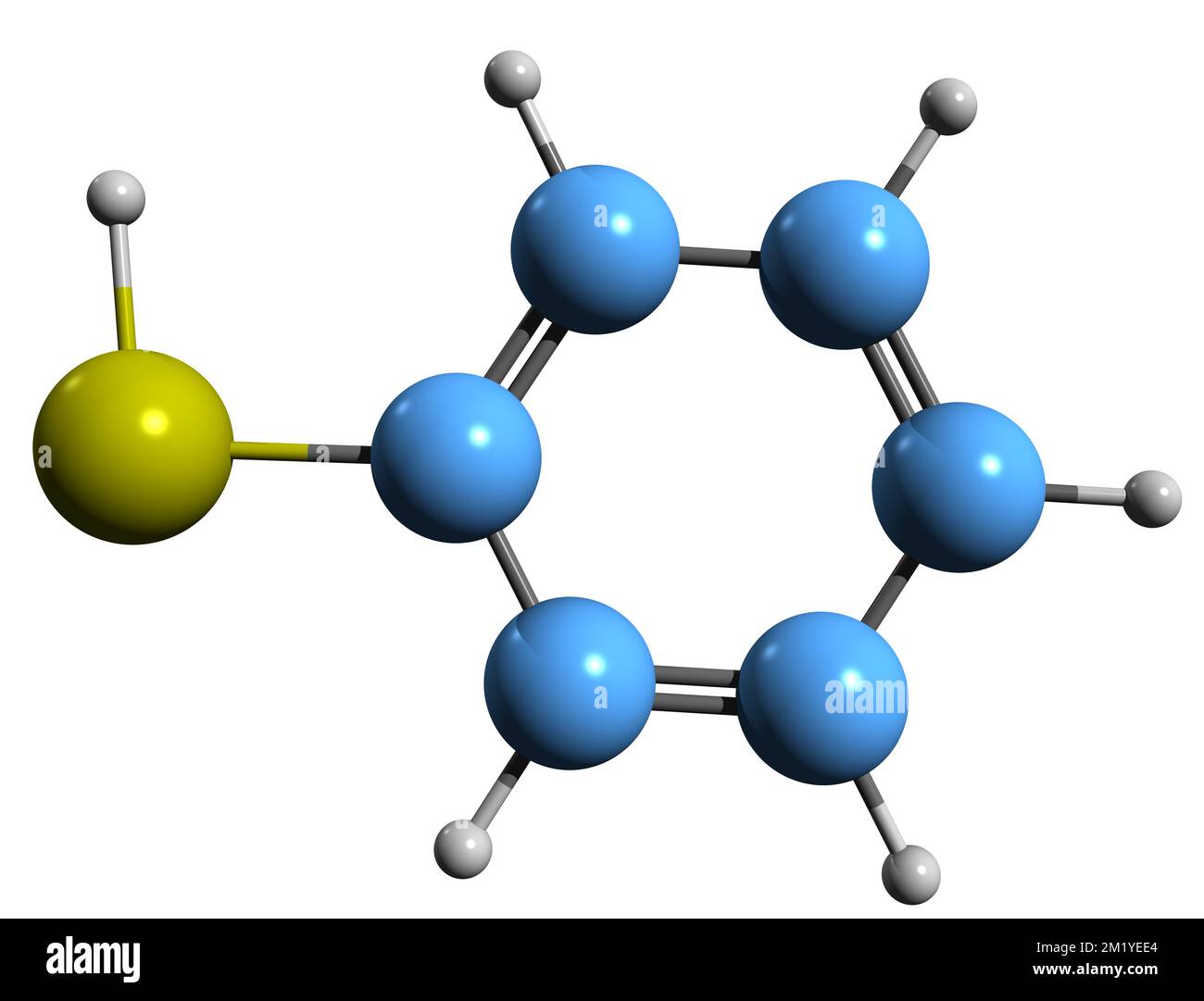 3D image of Thiophenol skeletal formula - molecular chemical structure of Benzenethiol isolated on white background Stock Photo