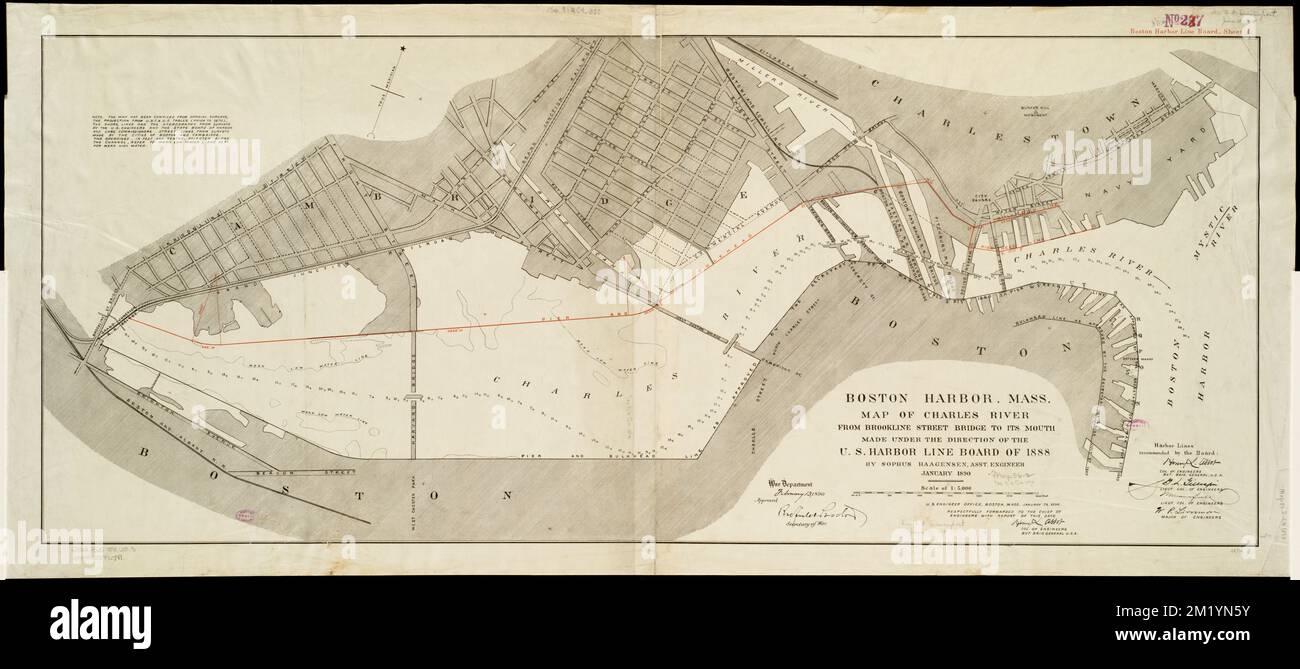 Boston Harbor, Mass map of Charles River from Brookline Street bridge