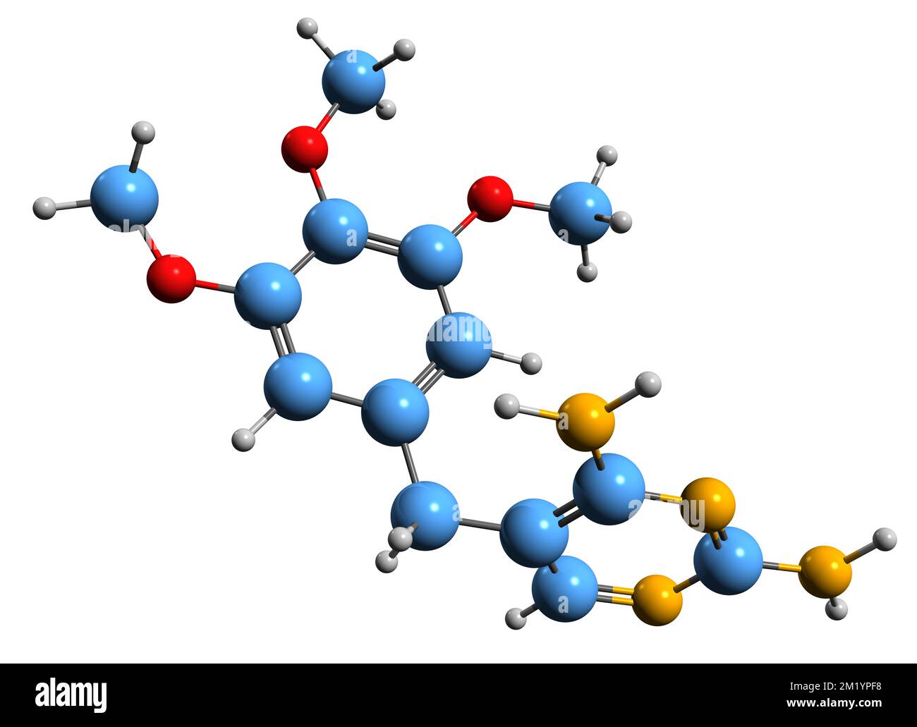 3D image of Trimethoprim skeletal formula - molecular chemical structure of  antibiotic TMP isolated on white background Stock Photo